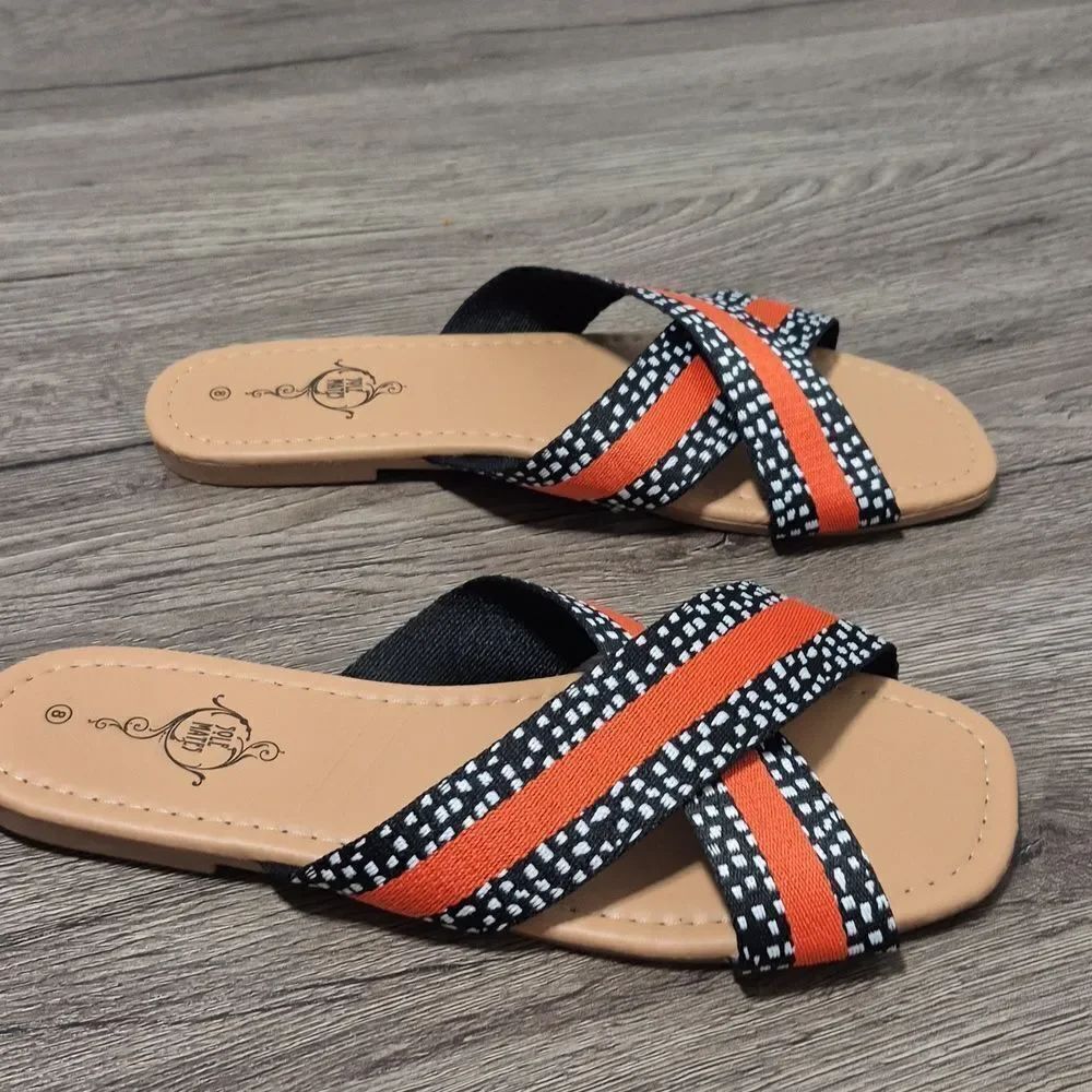 SOLE MATES Orange Strip Criss Cross  Women's Sandals Sz 8